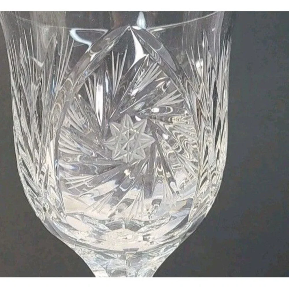 Vtg American Cut Crystal Co. ELEANOR Star & Fan Cut Pattern Wine Goblet Set Of 3